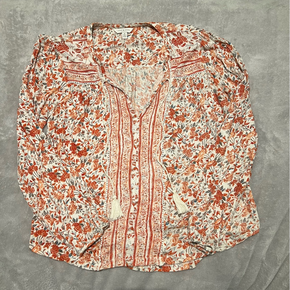 Lucky Brand Boho Floral Tie Front Top